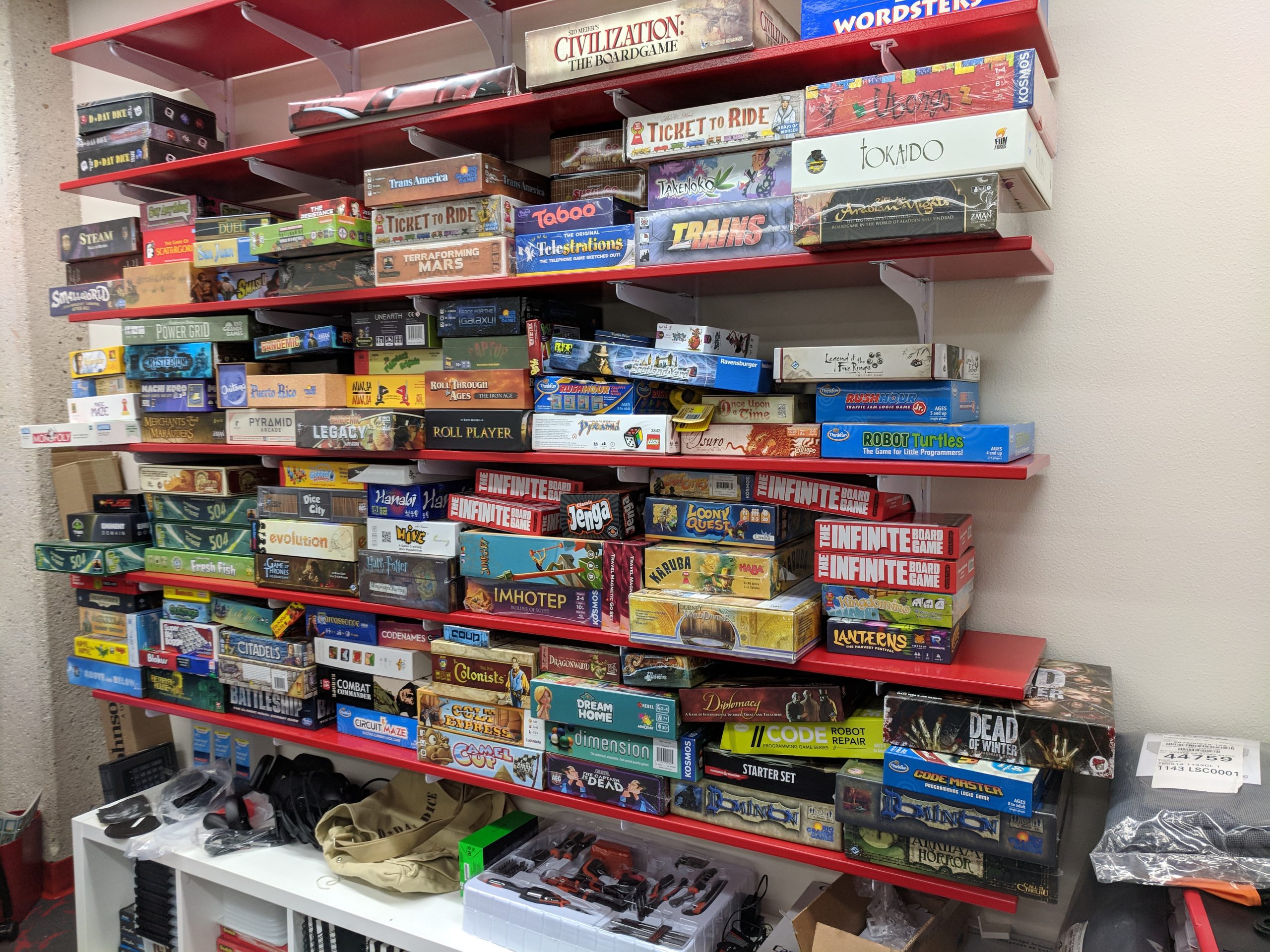 Shelves full of board games